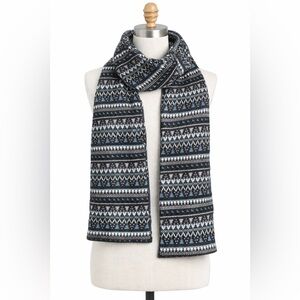 Fair Isle Knit Scarf Blue Gray Nordic Winter Cozy Reversible Soft OS